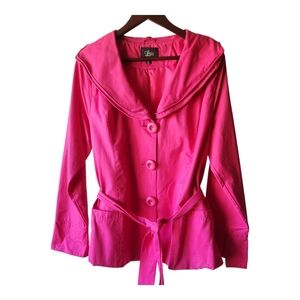 Luii Pink Button-Up Jacket with Belt Double Ruffle Collar Size Large